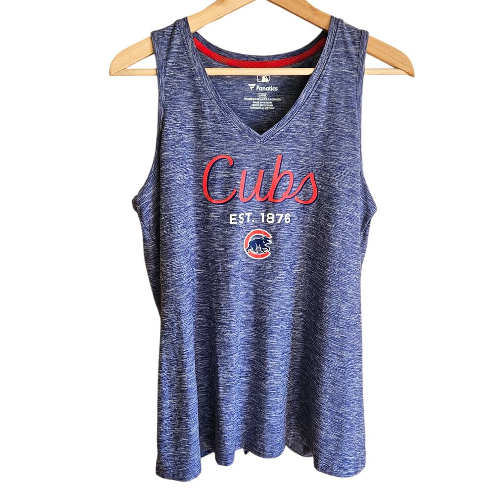 Fanatics Women’s Chicago Cubs MLB Blue Heathered V-Neck Tank Top Large